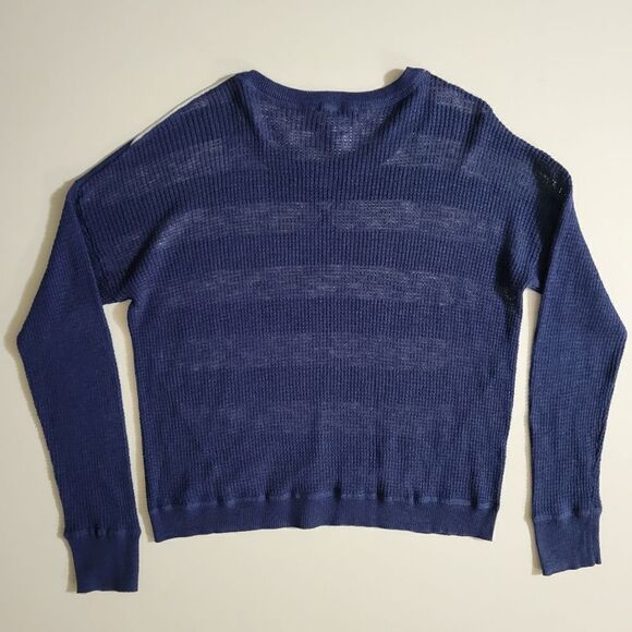 SO® Junior's Navy Stripe Crewneck Lightweight Waffle-knit Sweater - Picture 13 of 13